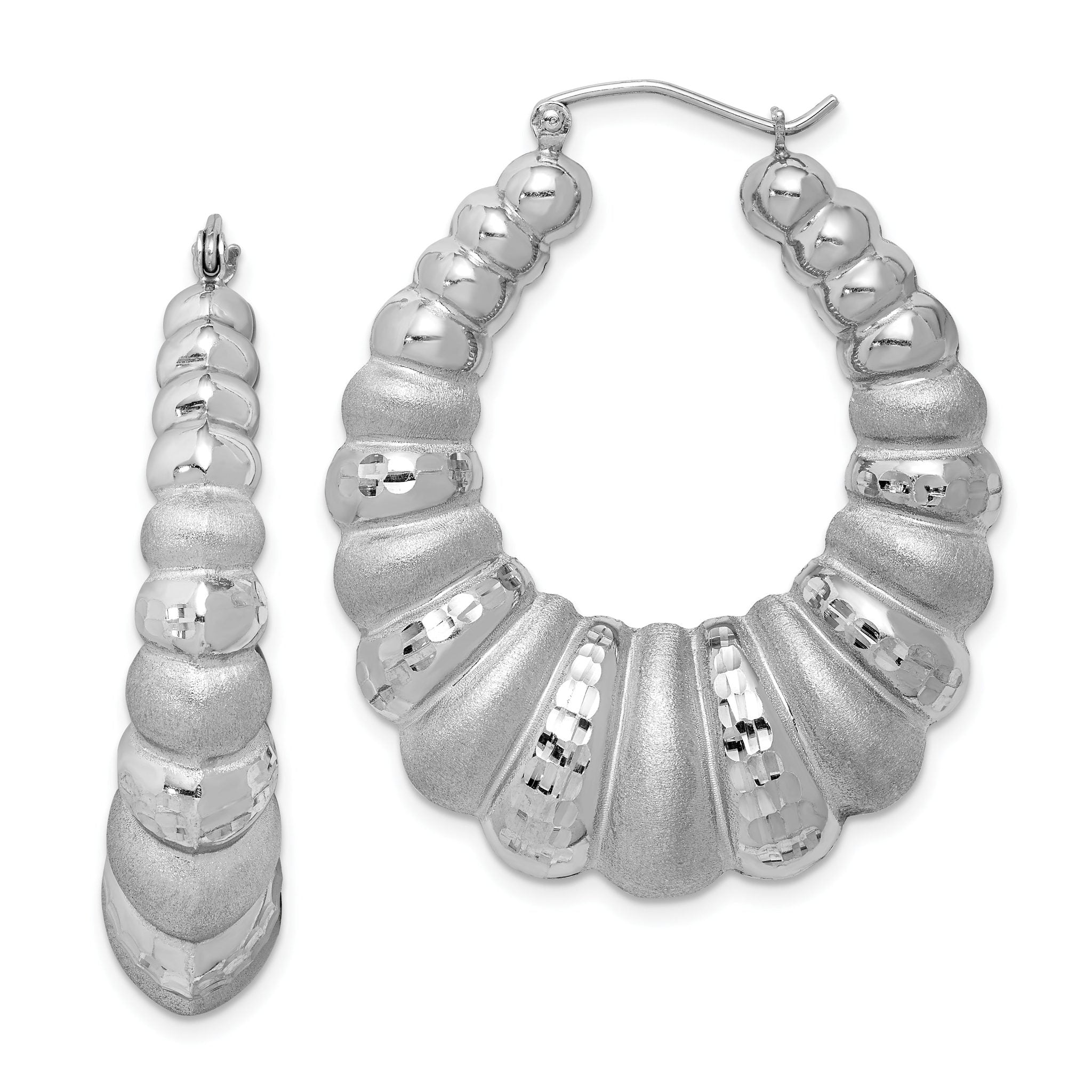Sterling Silver Rhodium-plated Satin & D/C Shrimp Oval Hoop Earrings Main image