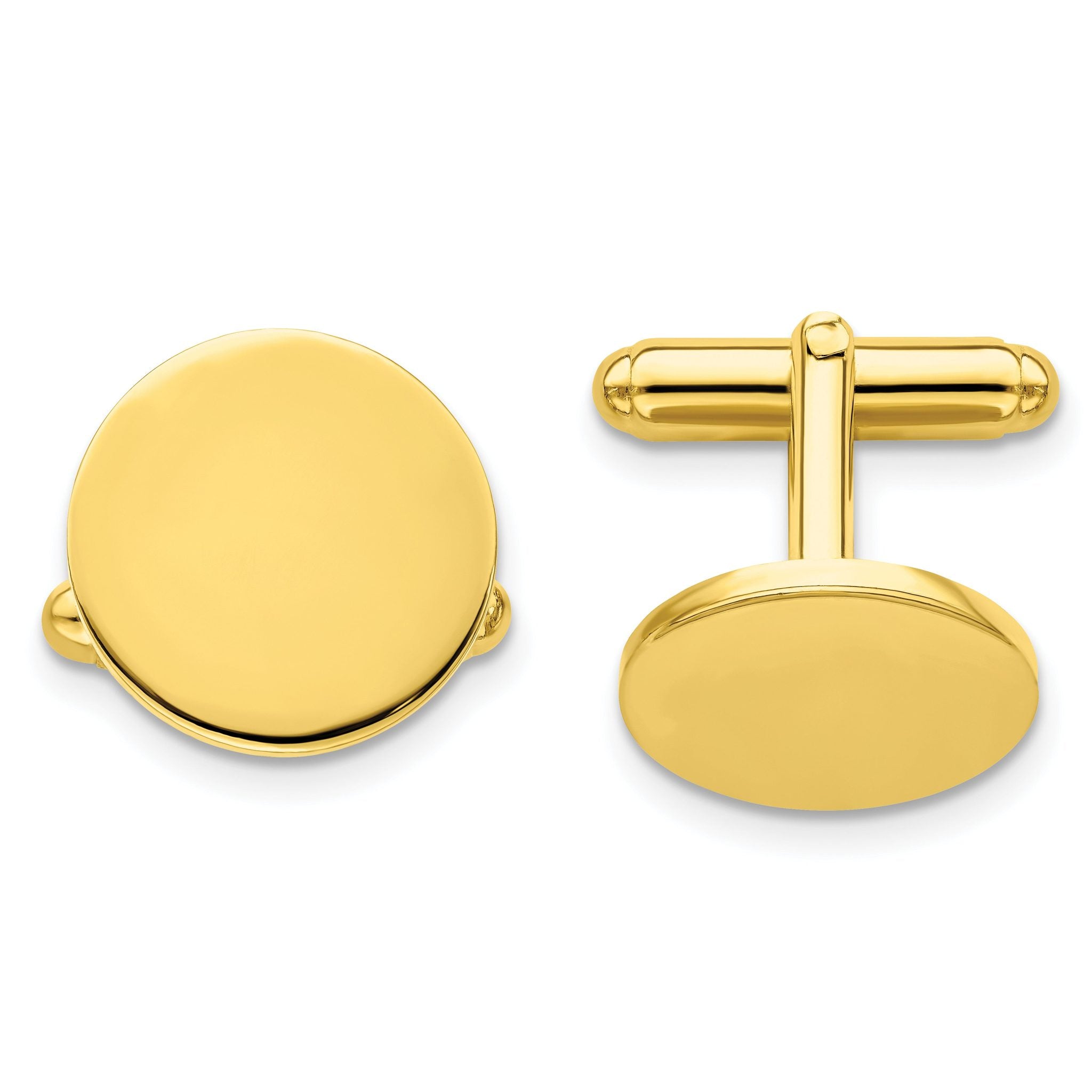 Gold-Tone Polished Round Engravable Cuff Links by Kelly Waters