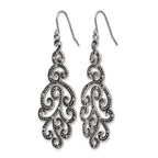 Stainless Steel Polished & Antiqued Crystal Drop Dangle Earrings for Women