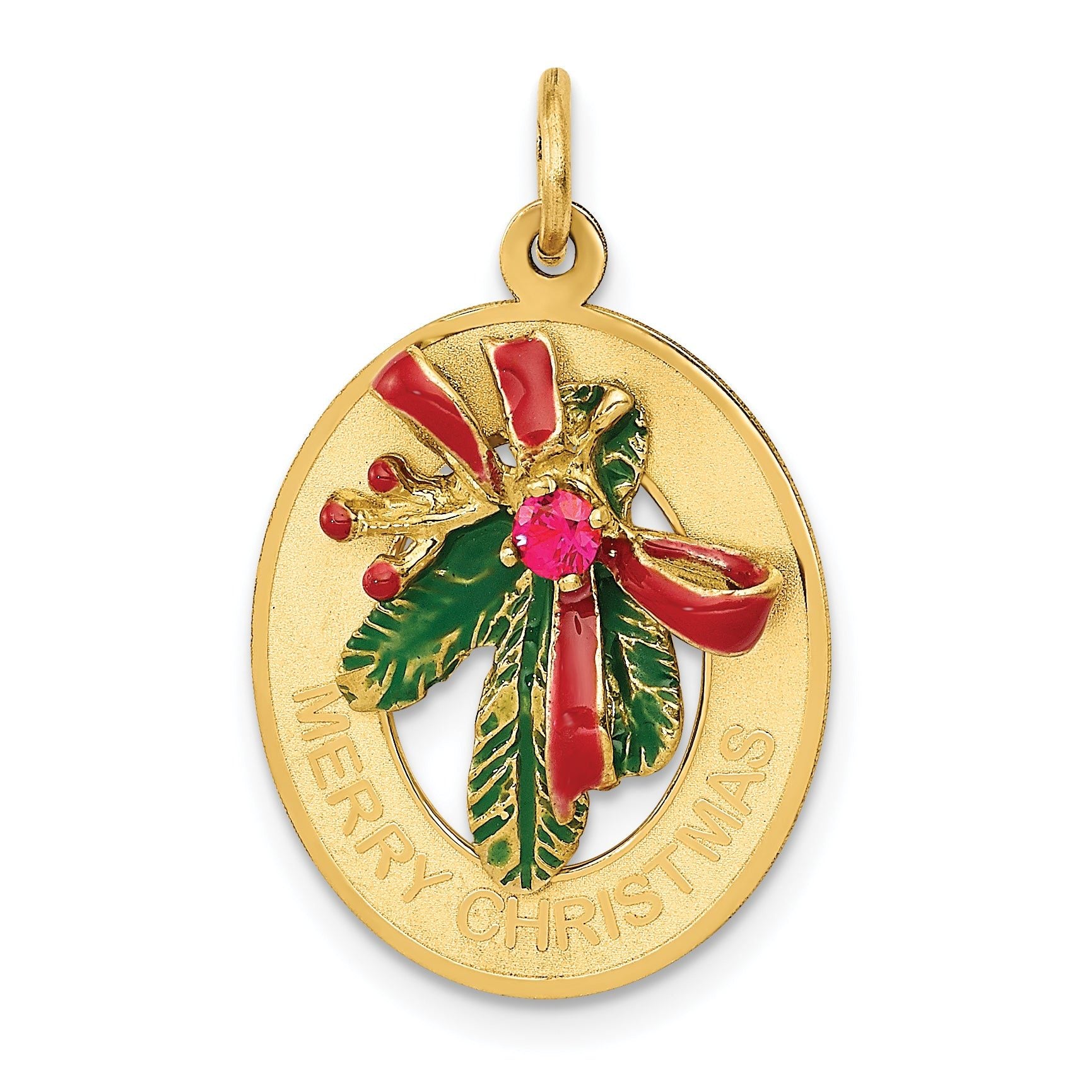 14K Gold Enameled Mistletoe Charm with Red Synthetic Stones Main image