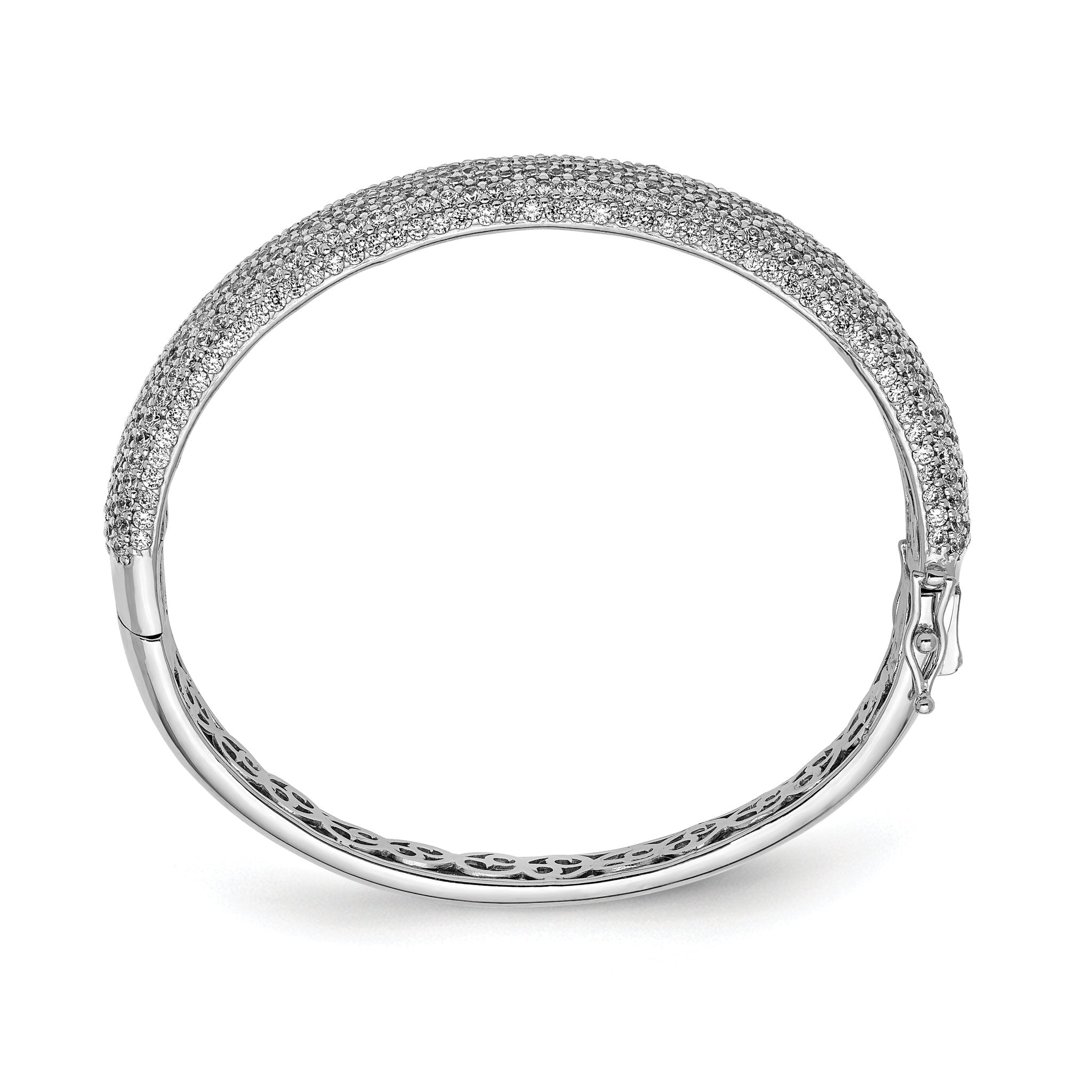Sterling Shimmer Sterling Silver Rhodium-plated 568 Stone CZ PavÃÂ¢Ã¢âÂ¬ÃÂ¡ Hinged Bangle