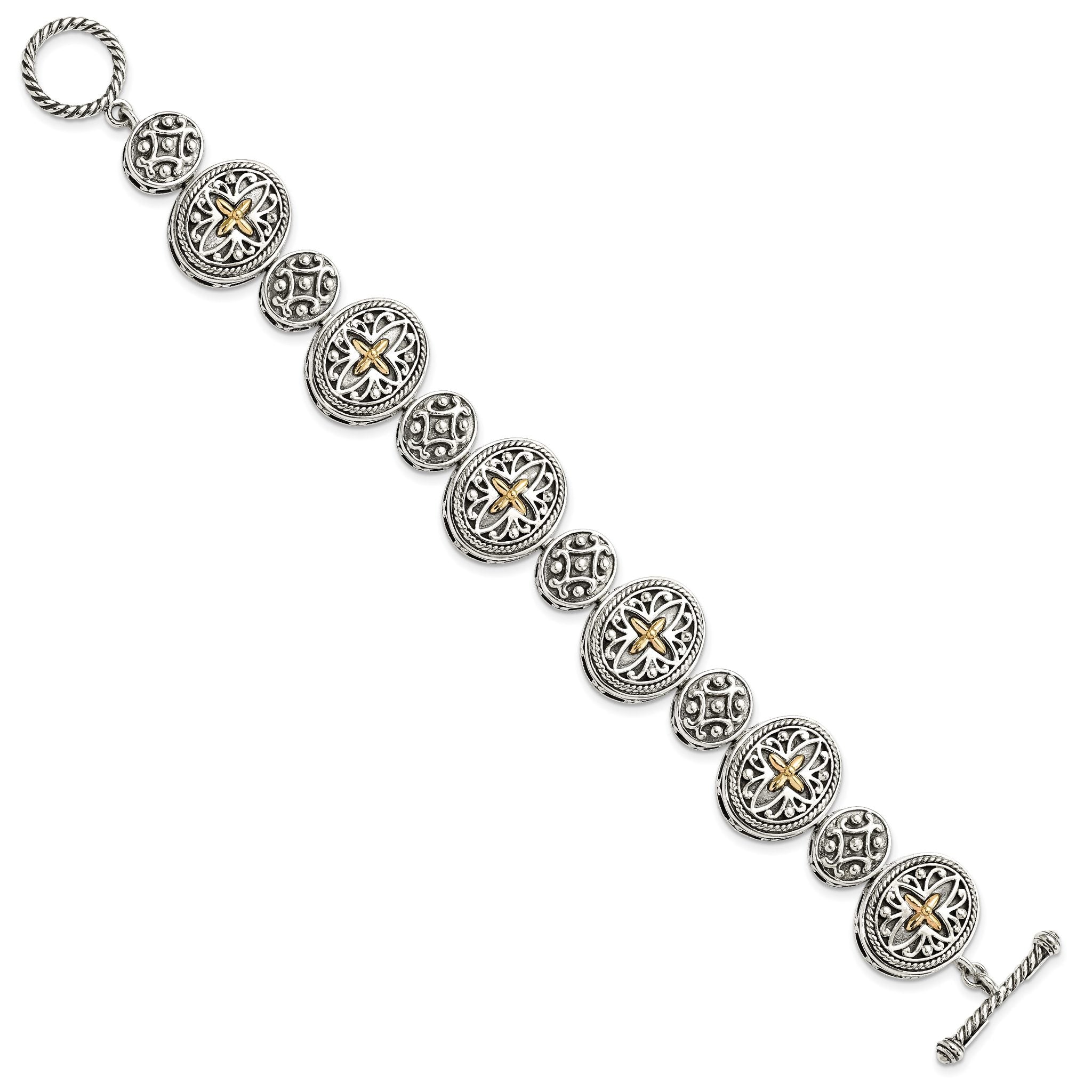 Shey Couture Sterling Silver with 14K Accent 8 Inch Antiqued Toggle Bracelet Secondary image