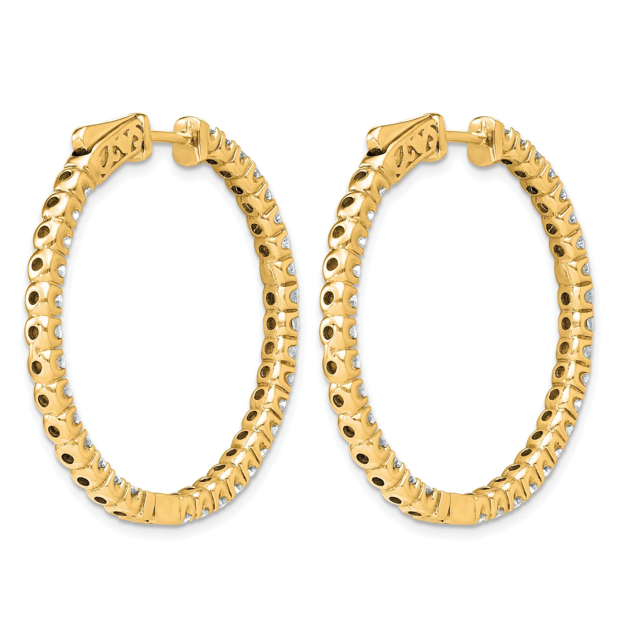 14k 3 1/3 carat Lab Grown Dia VS/SI+ G+ Round In and Out Safety Clasp Hoop Earrings