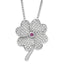 Sterling Silver CZ & Red Corundum Clover Necklace Elegant 925 Polished Finish