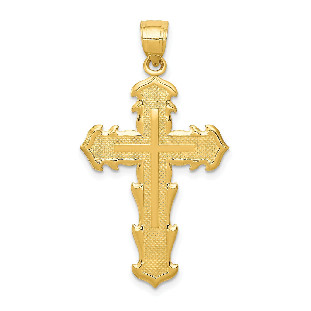 14K Gold Passion Cross Pendant, Reversible Design, 36mm Elegant Charm