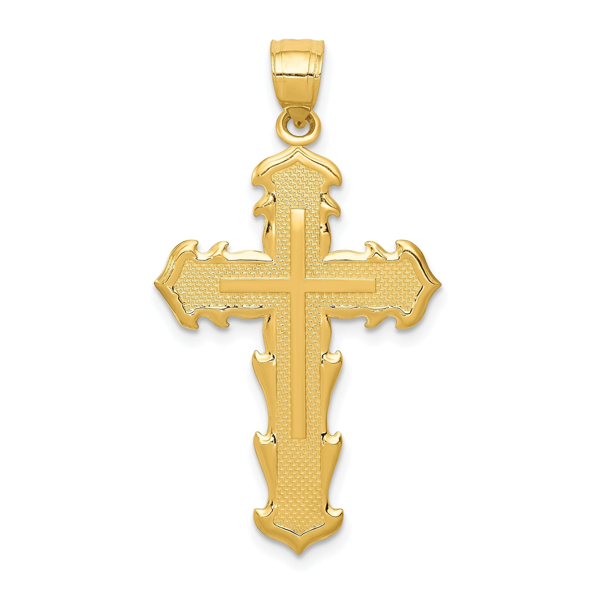 14K Gold Passion Cross Pendant, Reversible Design, 36mm Elegant Charm