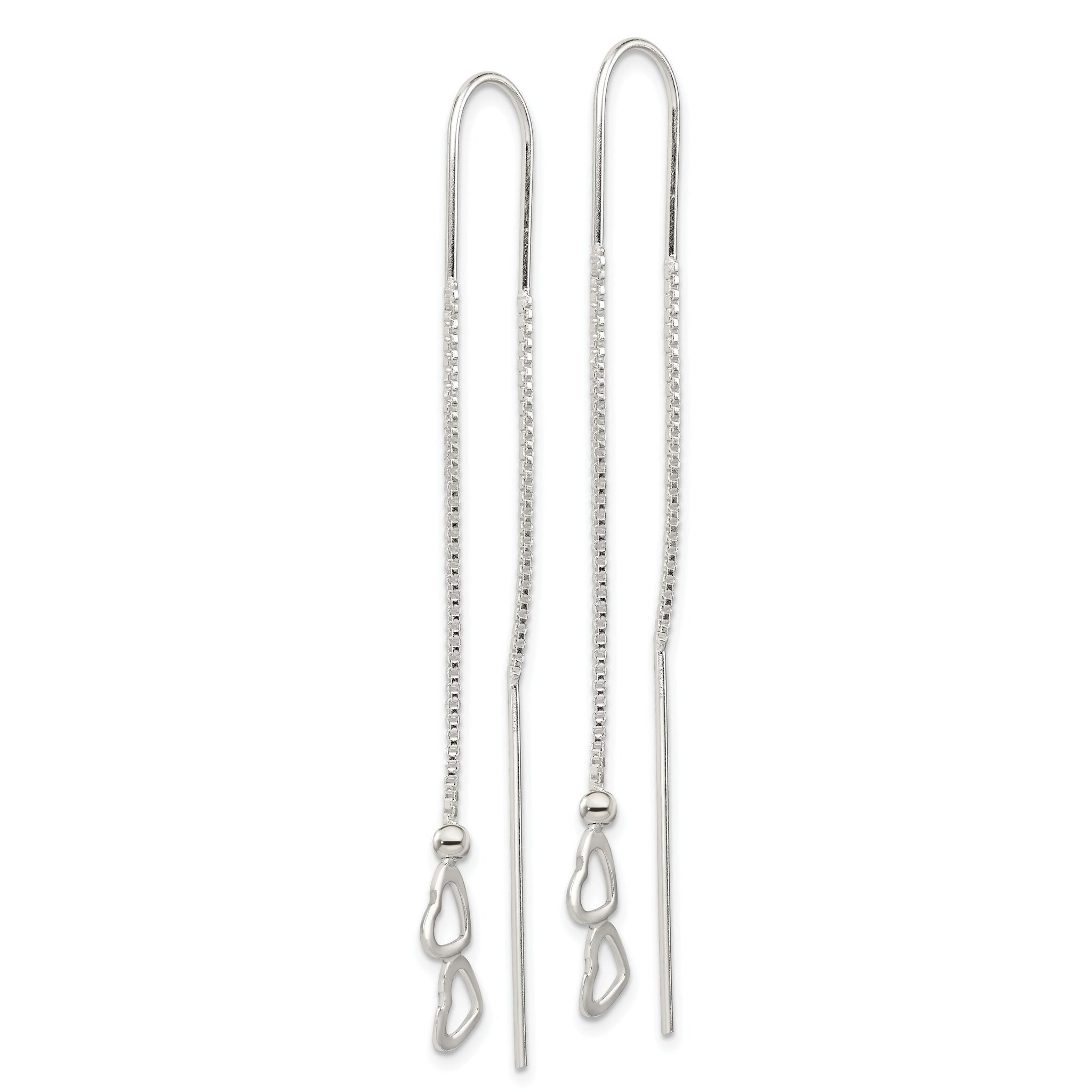 Double Heart Threader Earrings in Sterling Silver Secondary image