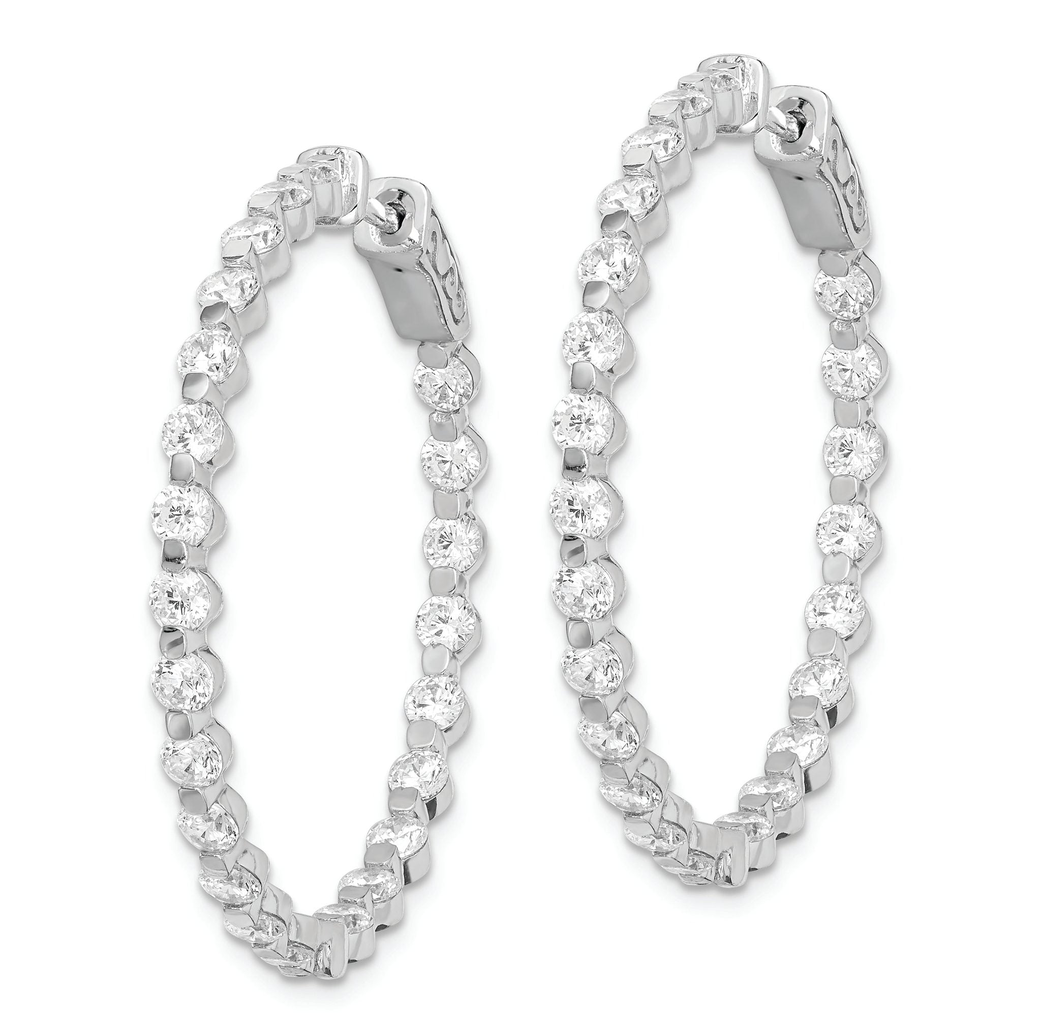 Sterling Shimmer Sterling Silver Rhodium-plated 46 Stone 2.75mm CZ In and Out Round Hinged Hoop Earrings Secondary image