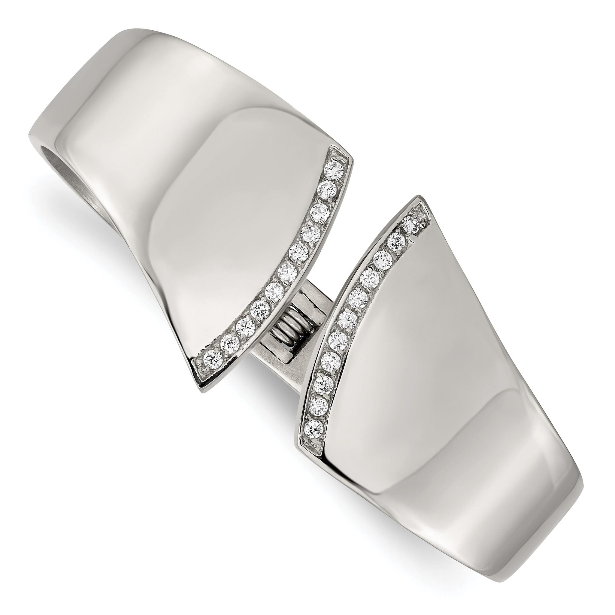 Stainless Steel Polished with Cubic Zirconia Hinged Bangle Bracelet for Women Main image