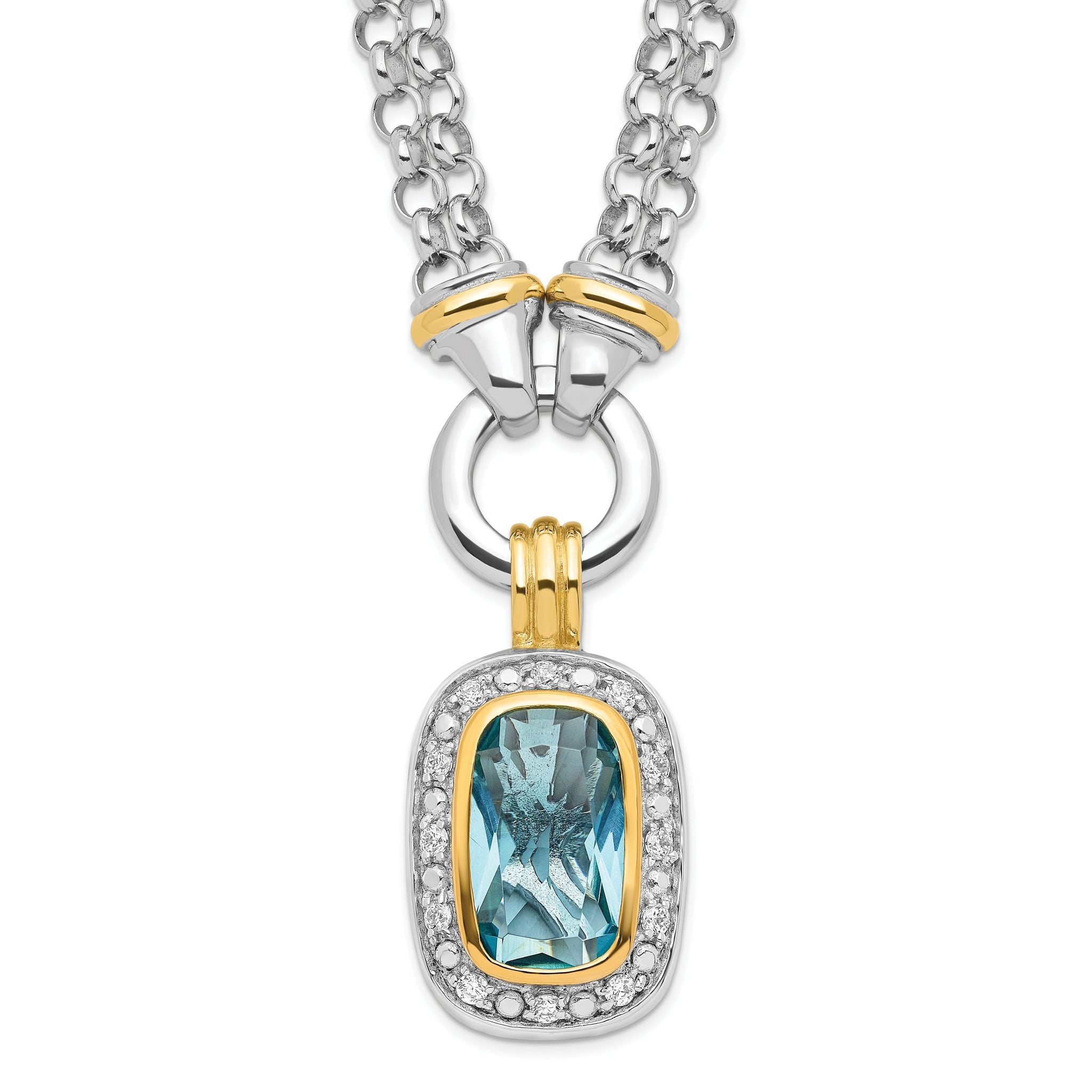 Sterling Silver Flash Gold-plated Clear and Blue CZ 16 inch Necklace Main image