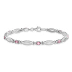 Sterling Silver Rhodium-plated Pink Tourmaline and Diamond Bracelet