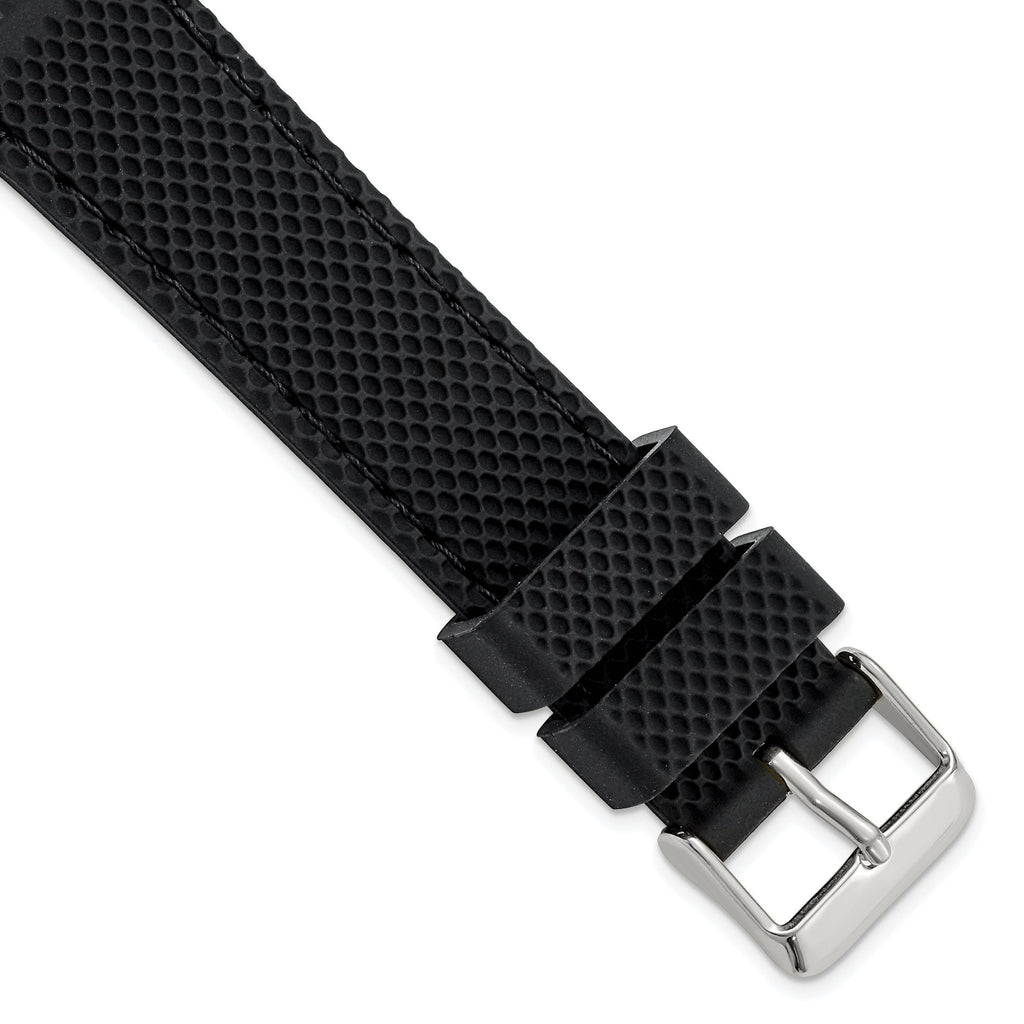 Textured Silicone Watch Band in Black, 22mm