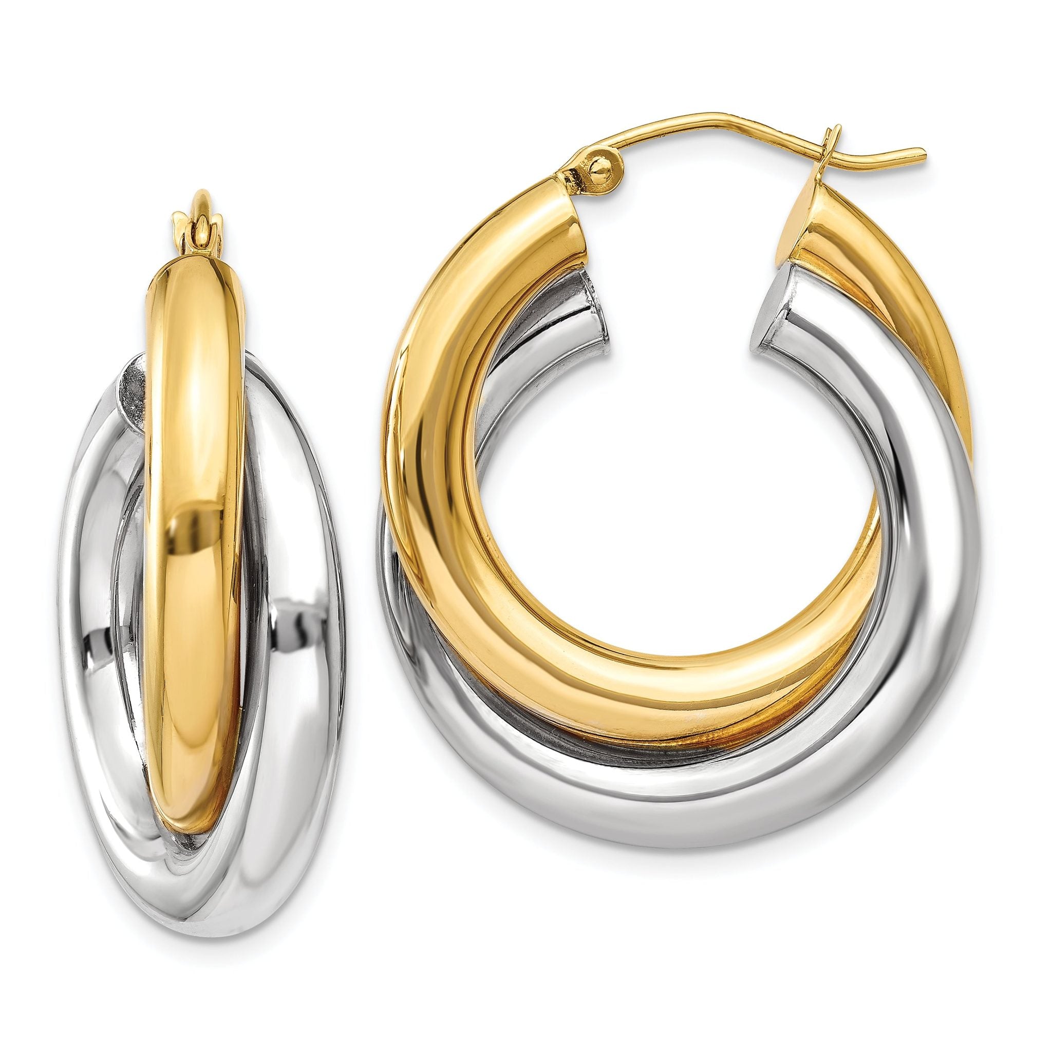 14k Two-tone Polished Double Tube Hoop Earrings Main image