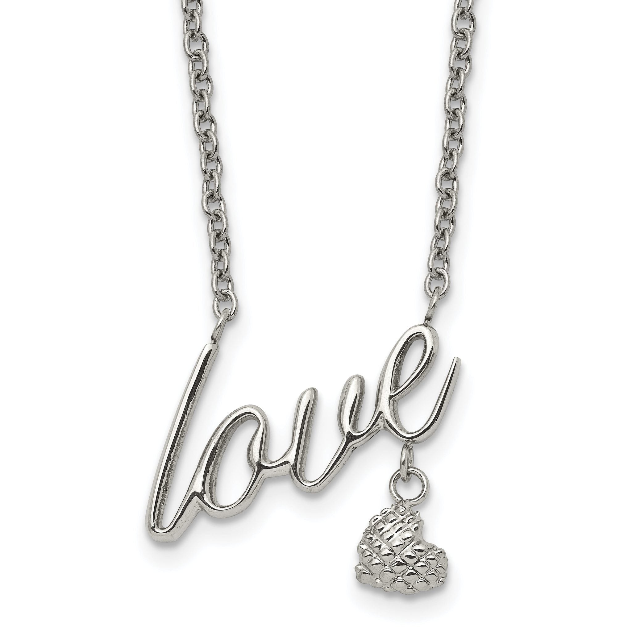 Polished & Textured LOVE Necklace in Stainless Steel