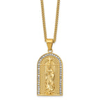 Chisel Stainless Steel Polished Yellow IP-plated with Crystal Blessed Mary Pendant on a 24 inch Curb Chain Necklace