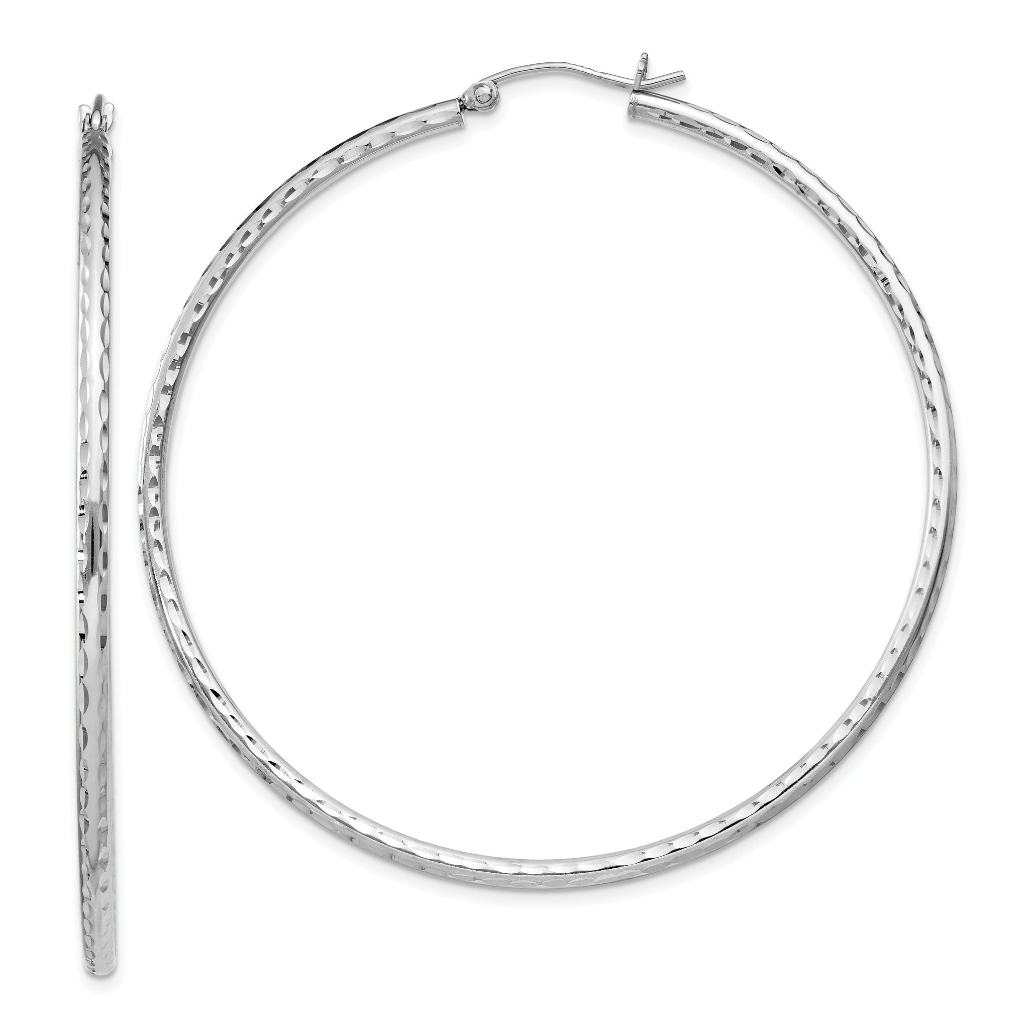 Sterling Silver Rhodium-plated 2mm Diamond Cut Hoop Earrings Main image