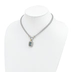 Sterling Silver Flash Gold-plated Clear and Blue CZ 16 inch Necklace