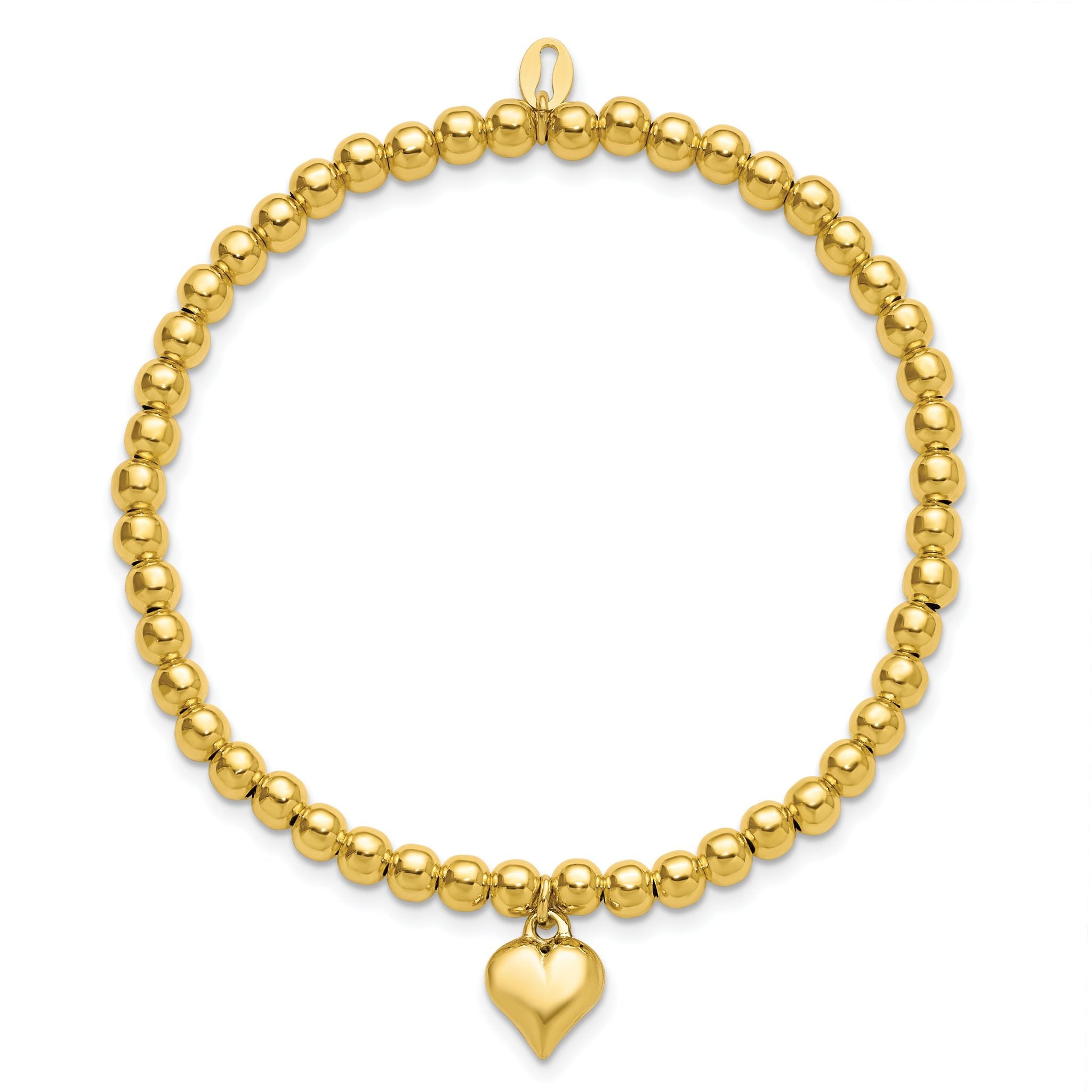 Sterling Silver Gold-tone Pol. Heart Beaded Stretch Bracelet Secondary image