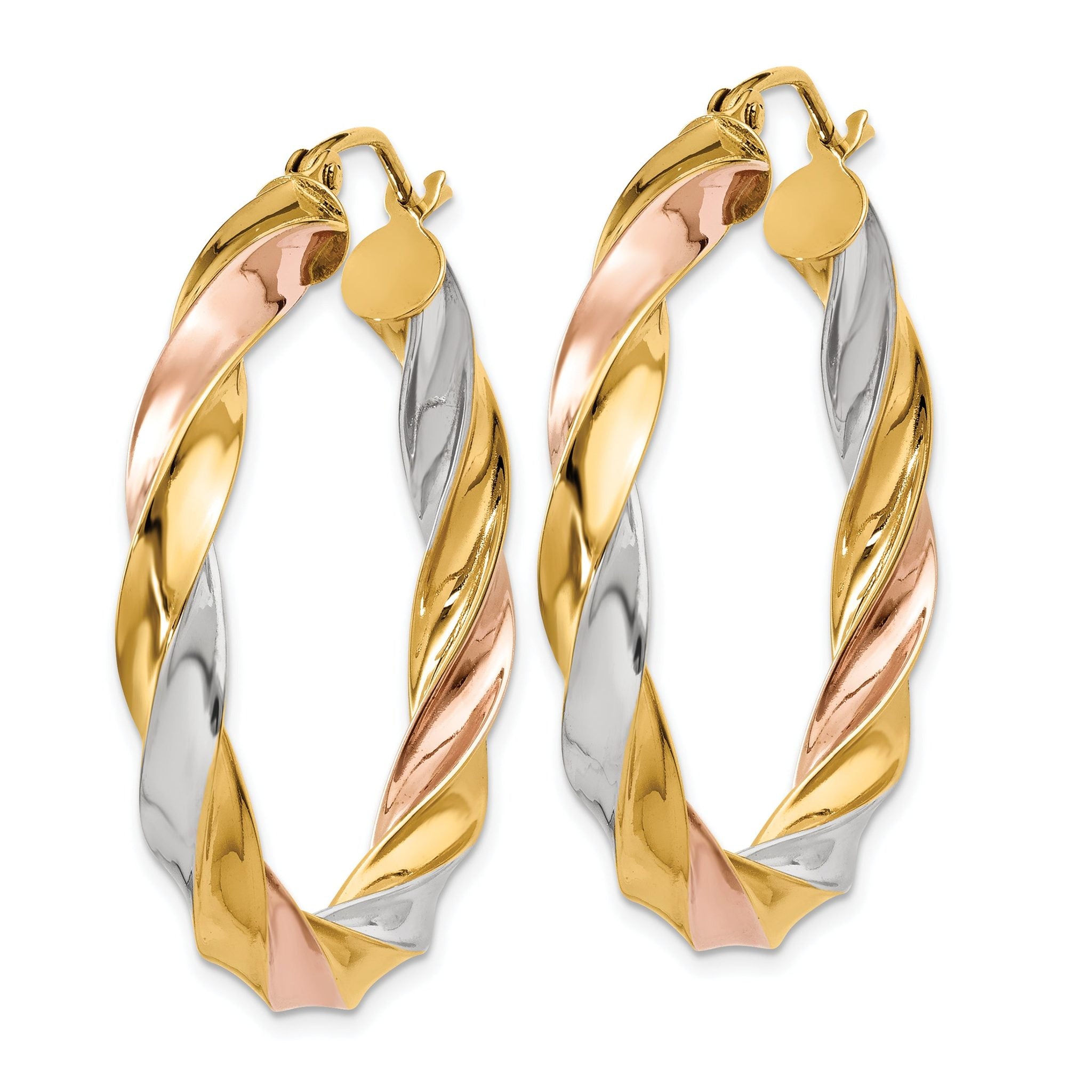 14k Tri-color Light Twisted Hoop Earrings Secondary image