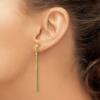 14K Polish/Texture/Dia-cut Bead w/Bar Dangle Post Earrings