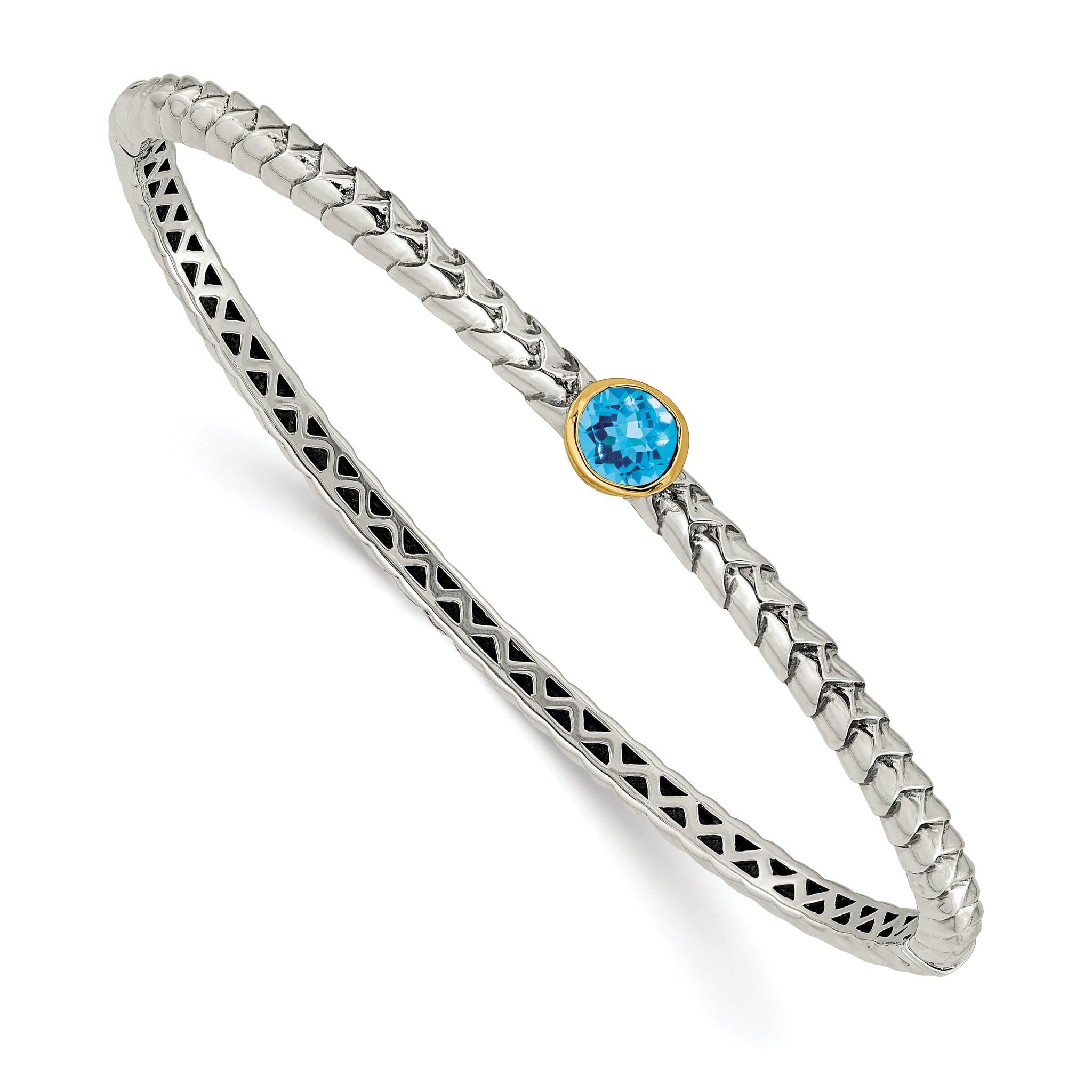 Sophia Jewelers: Sterling Silver & 14K Gold Blue Topaz Bangle Elegant Vintage Style