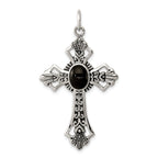 Sterling Silver 925 Onyx Cross Pendant with Polished Antiqued Finish