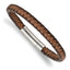 Stainless Steel Polished Brown Braided Leather Bracelet