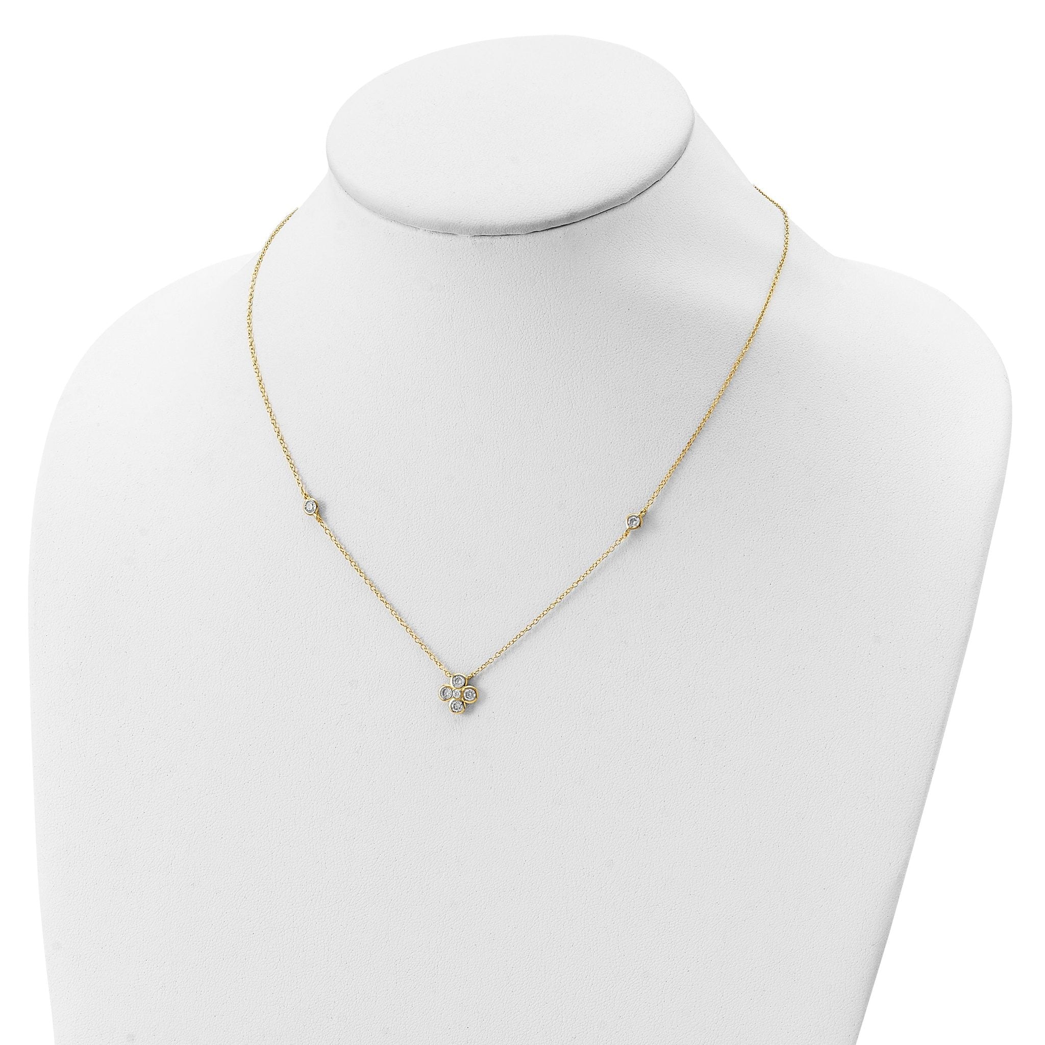 Sterling Silver Gold-plated Polished CZ 18in With 2in ext. Necklace