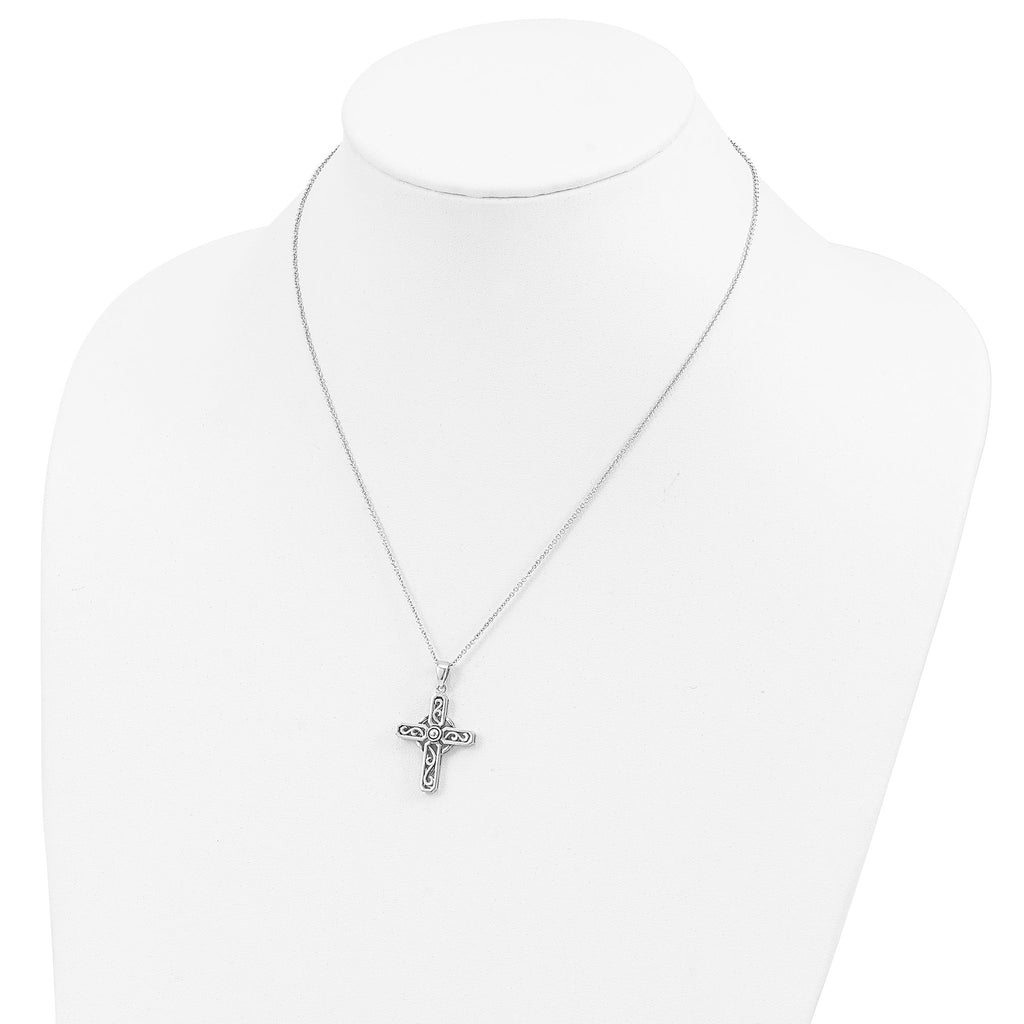 Sentimental Expressions Sterling Silver Rhodium-plated Prayer Cross 18in. Necklace