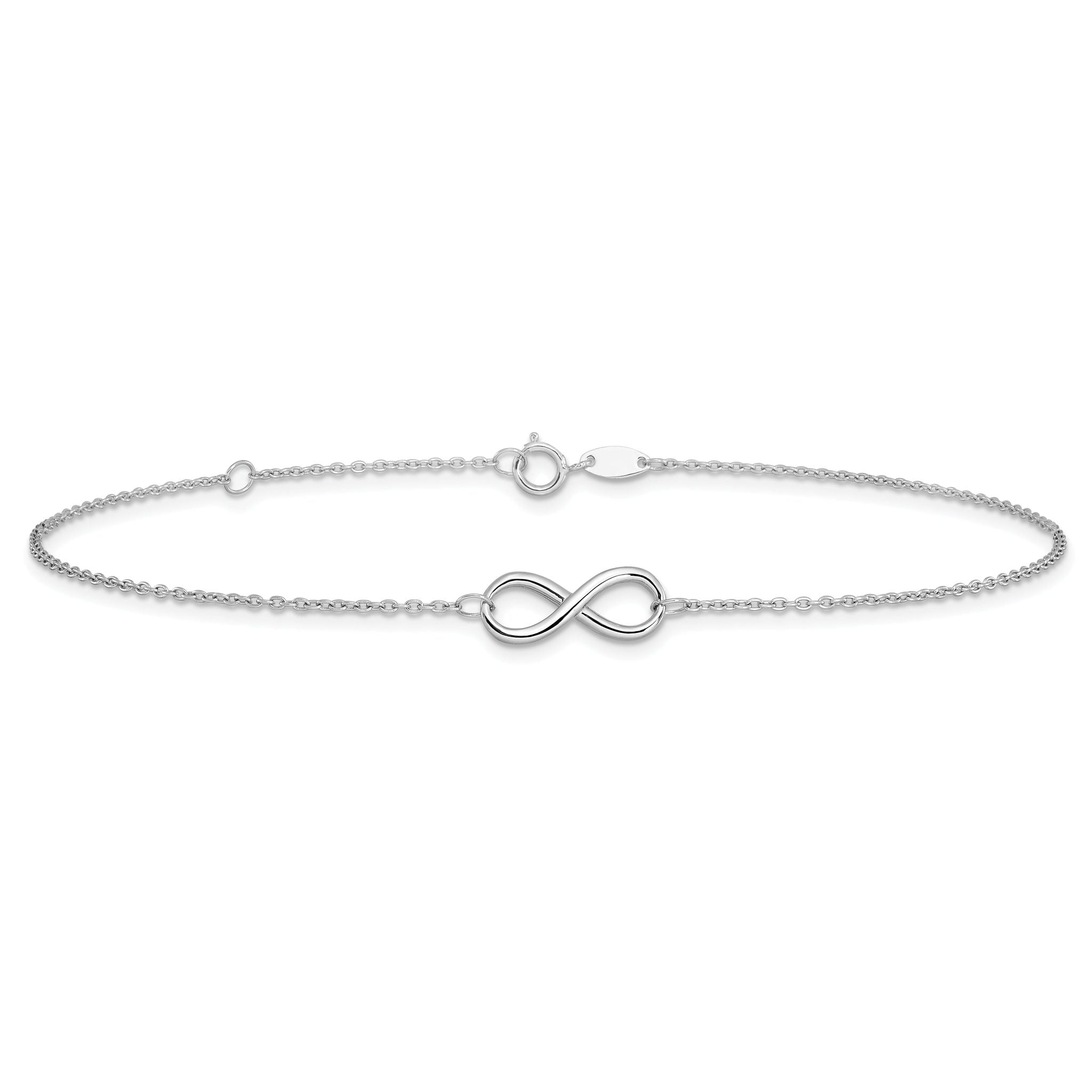 14K White Gold Polished Infinity 9 inch Plus 1 inch Extender - Total 10 inch Anklet
