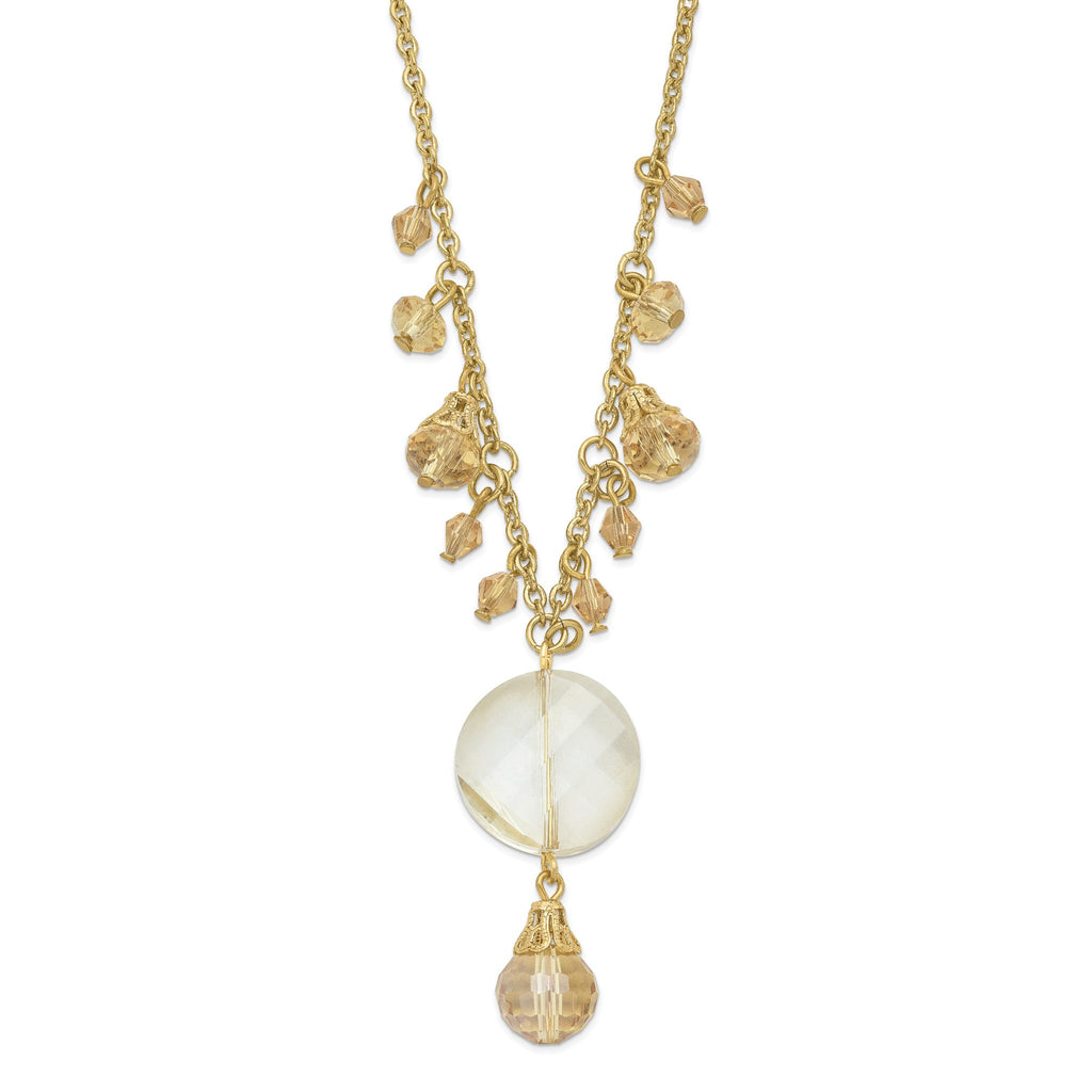 1928 Gold-tone Colorado Champagne Glass Beads With  2in ext Necklace