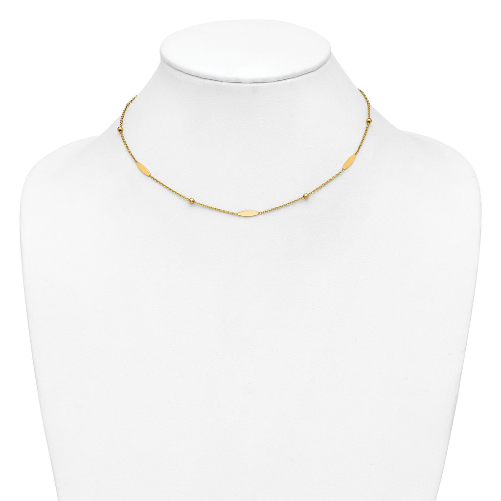 14K Polished Oval Disk Station w/2in ext. Necklace