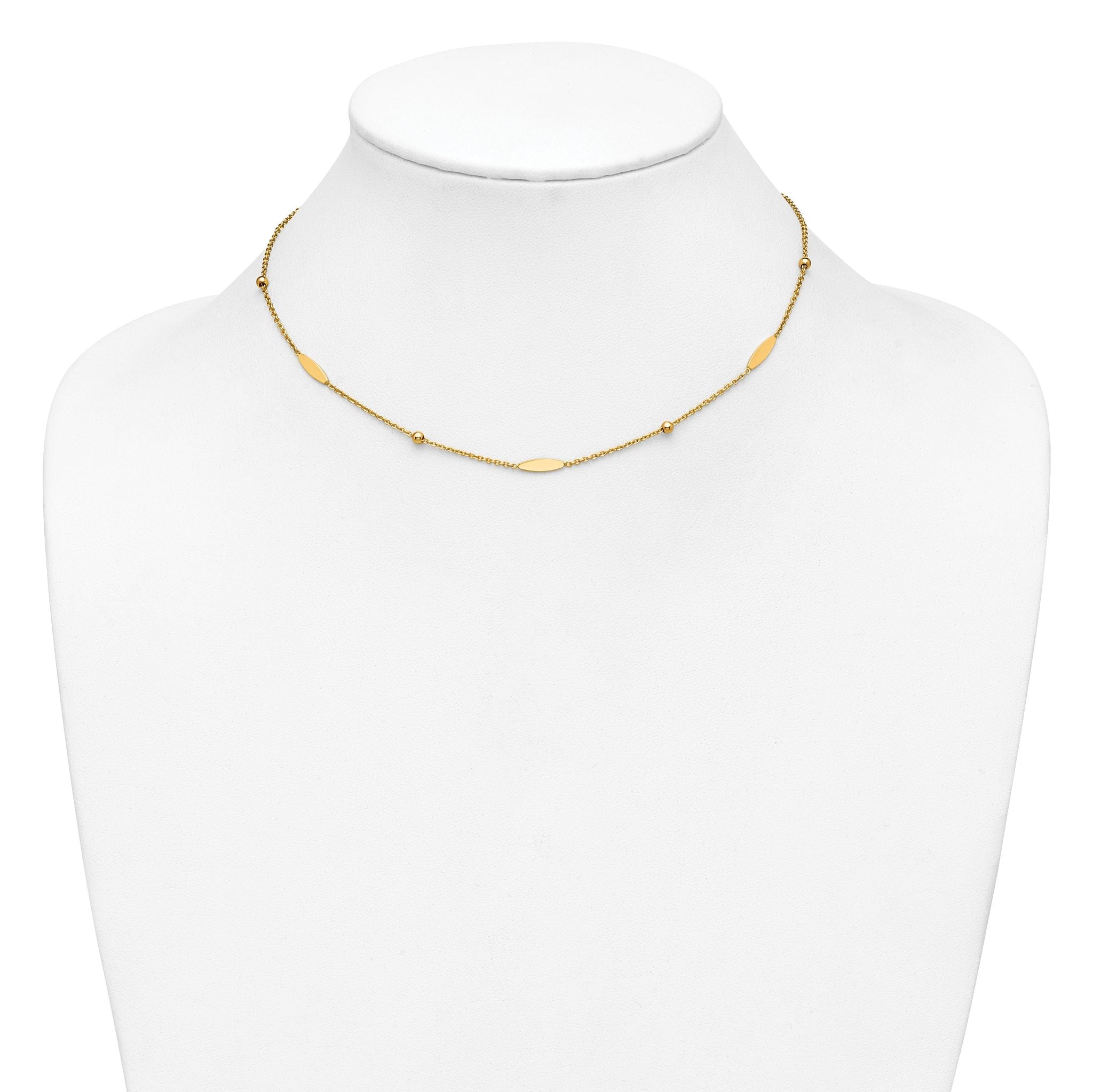 14K Polished Oval Disk Station w/2in ext. Necklace