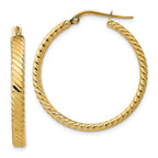14K Large 3mm Patterned Hoop Earrings