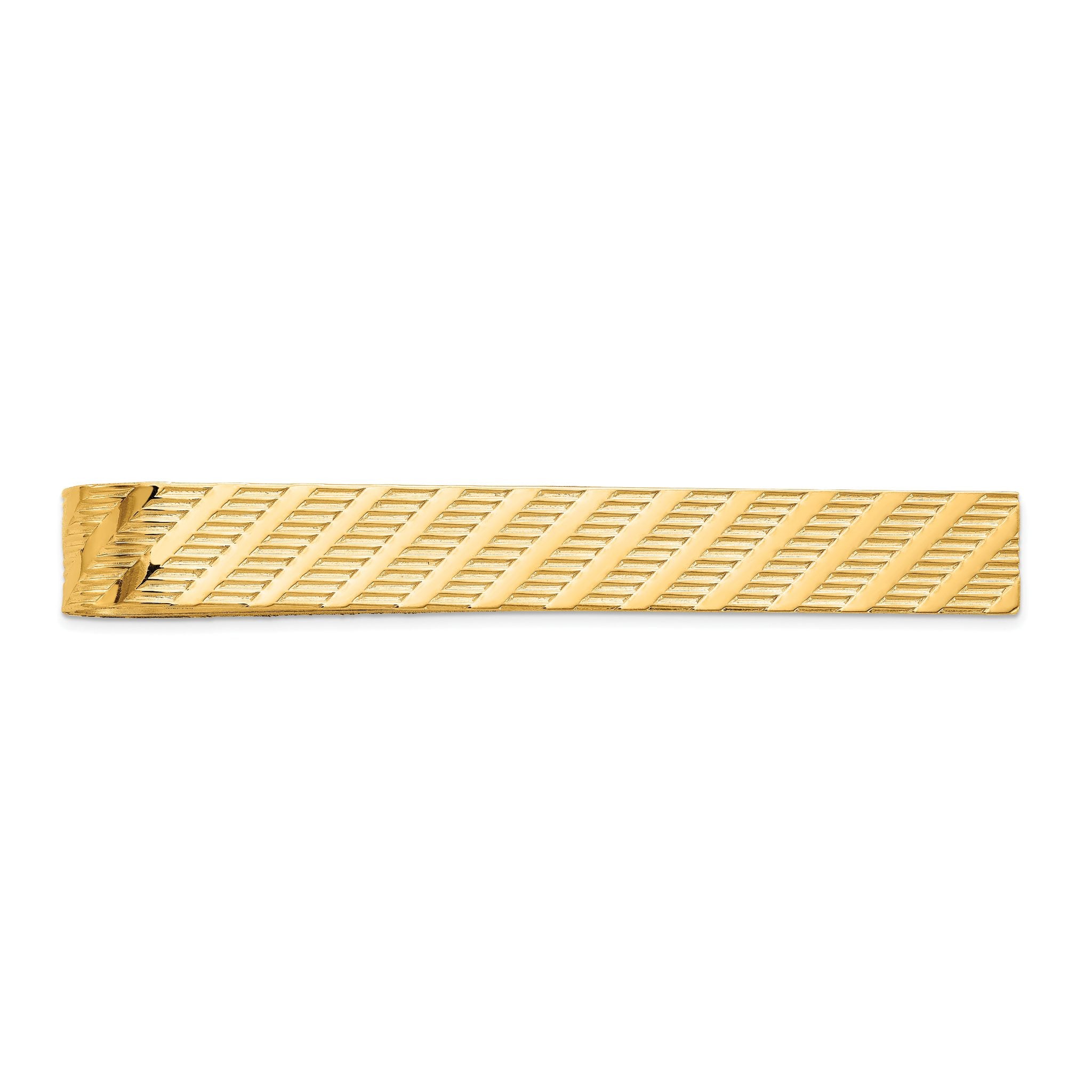 14K Gold Men's Textured Tie Bar with Polished Finish Main image