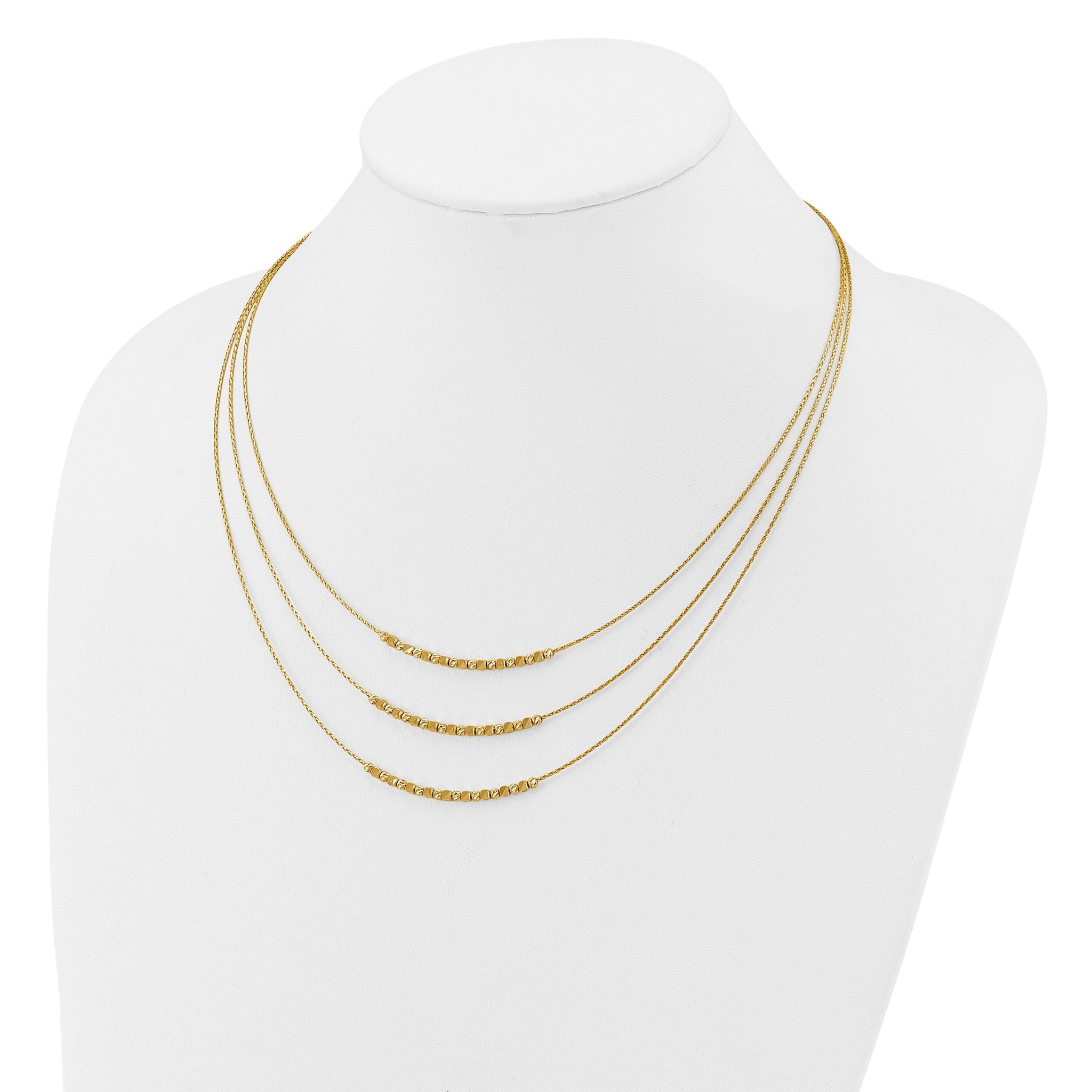 14K Pol/Texture/Dia-cut Beads 3-strand w/ 2in ext. Necklace Secondary image