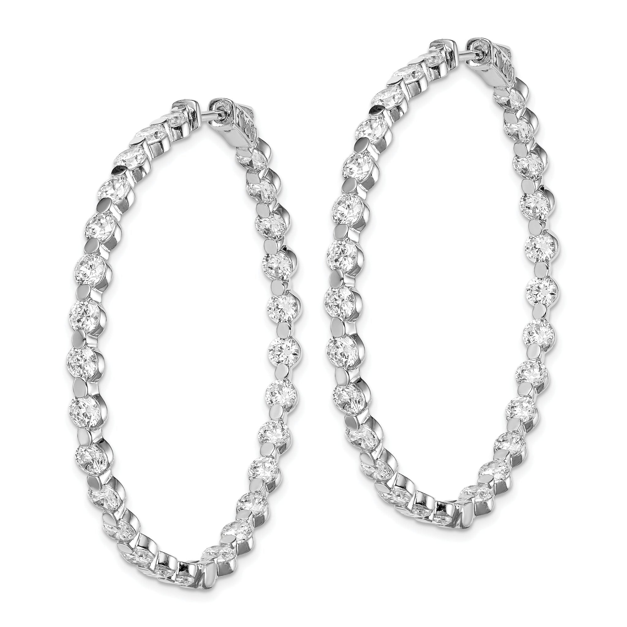 Sterling Shimmer Sterling Silver Rhodium-plated 54 Stone 3.5mm CZ In and Out Round Hinged Hoop Earrings Secondary image