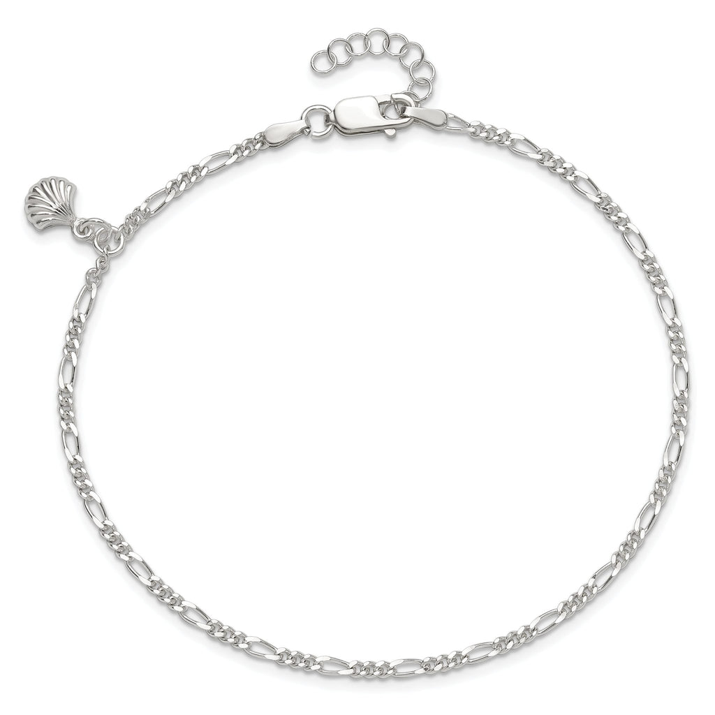 Sterling Silver Shell Dangle 9 inch Plus 1 inch Extender - Total 10 inch Anklet