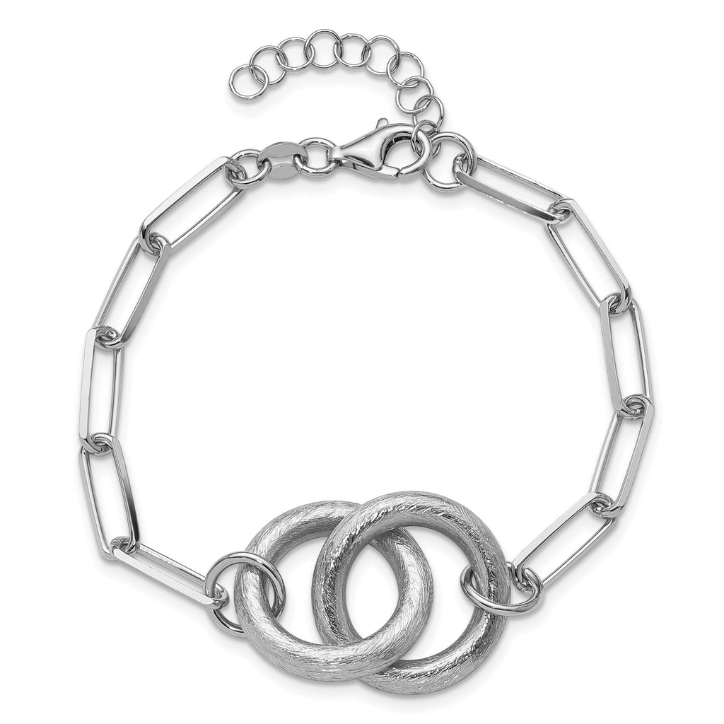 Sterling Silver Rhod-plated Fancy Link with 1.25in ext. Bracelet