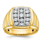 10k Two-tone Men's Polished Satin and Grooved 1 Carat A Quality Diamond Ring