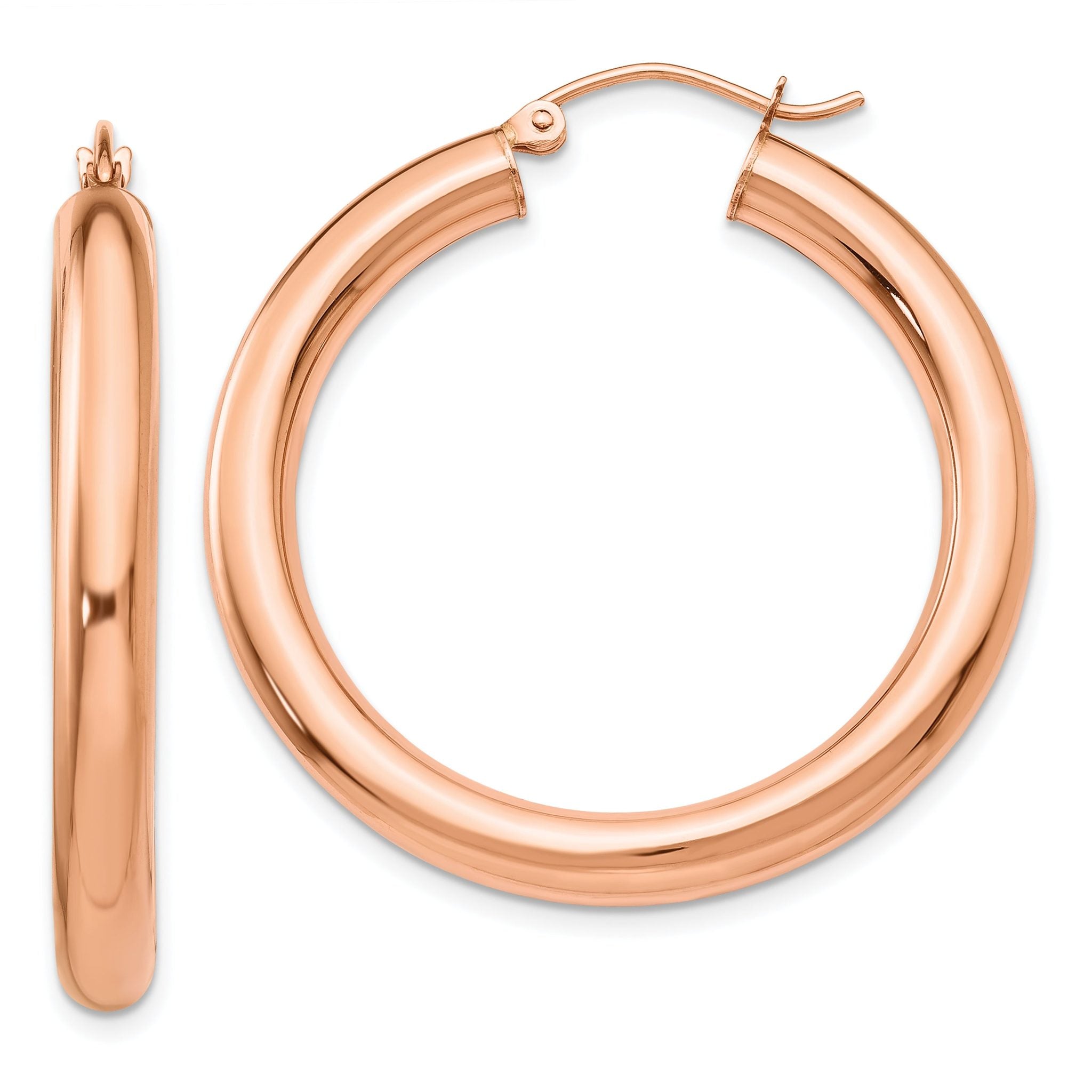 14k Rose Gold Polished 4mm Tube Hoop Earrings Main image