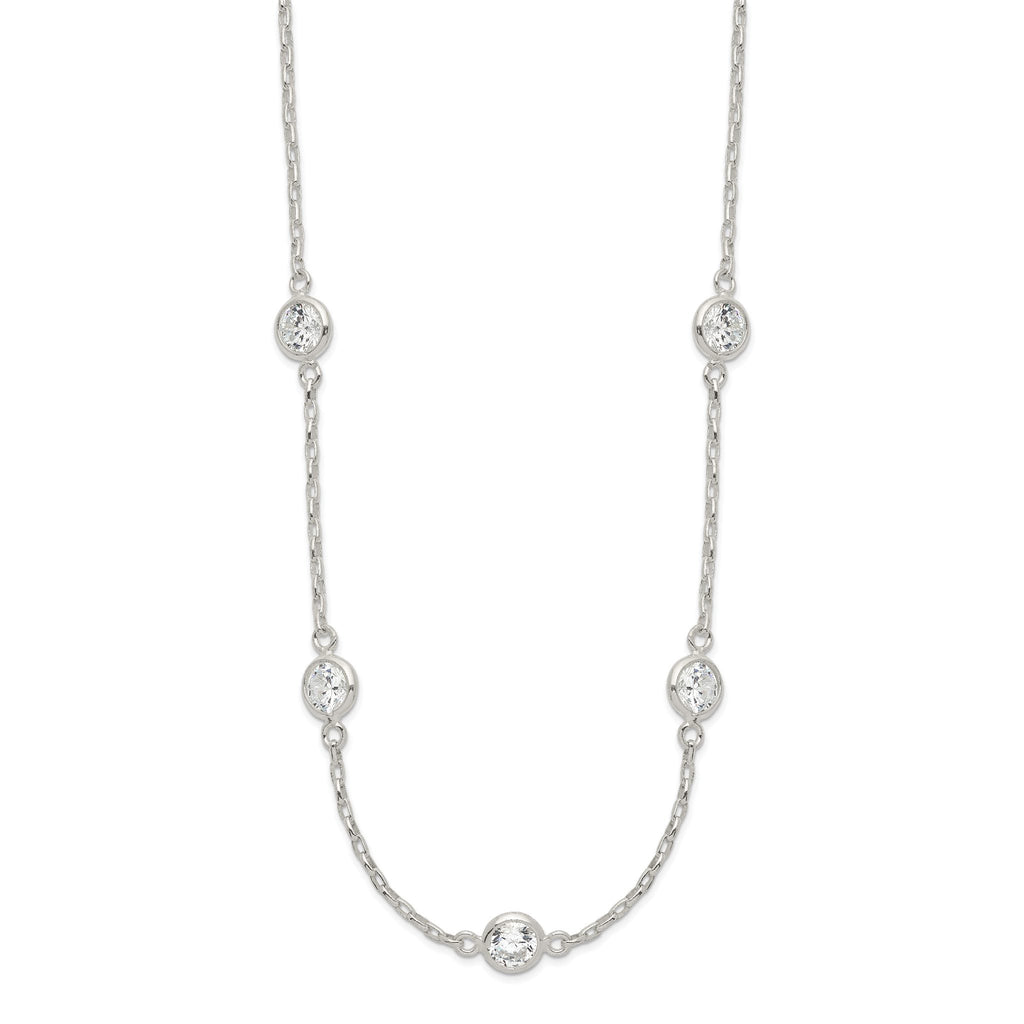 Sterling Silver Polished 5-Station CZ Necklace