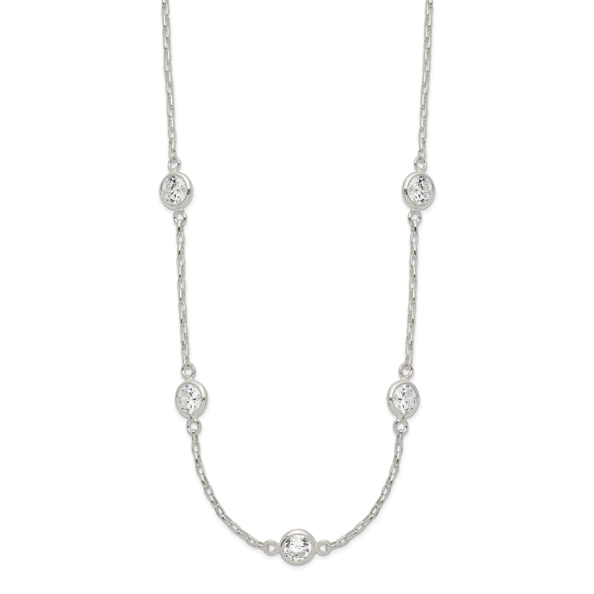 Sterling Silver Polished 5-Station CZ Necklace