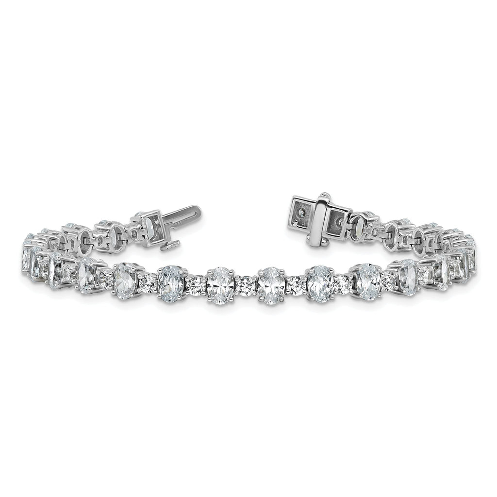 14k White Gold 11 carat Lab Grown Diamond VS/SI+ G+ Round and Oval 7 inch Fancy Tennis Bracelet