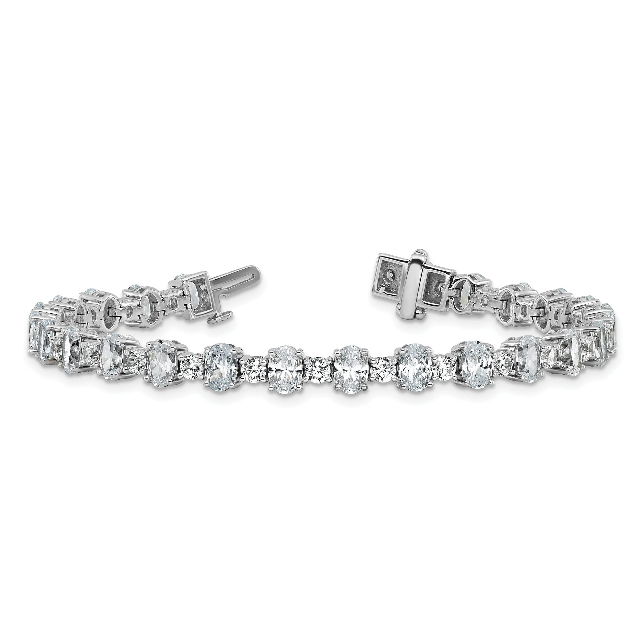 14k White Gold 11 carat Lab Grown Diamond VS/SI+ G+ Round and Oval 7 inch Fancy Tennis Bracelet
