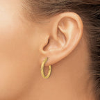 14K Polished and Grooved Hoop Earrings