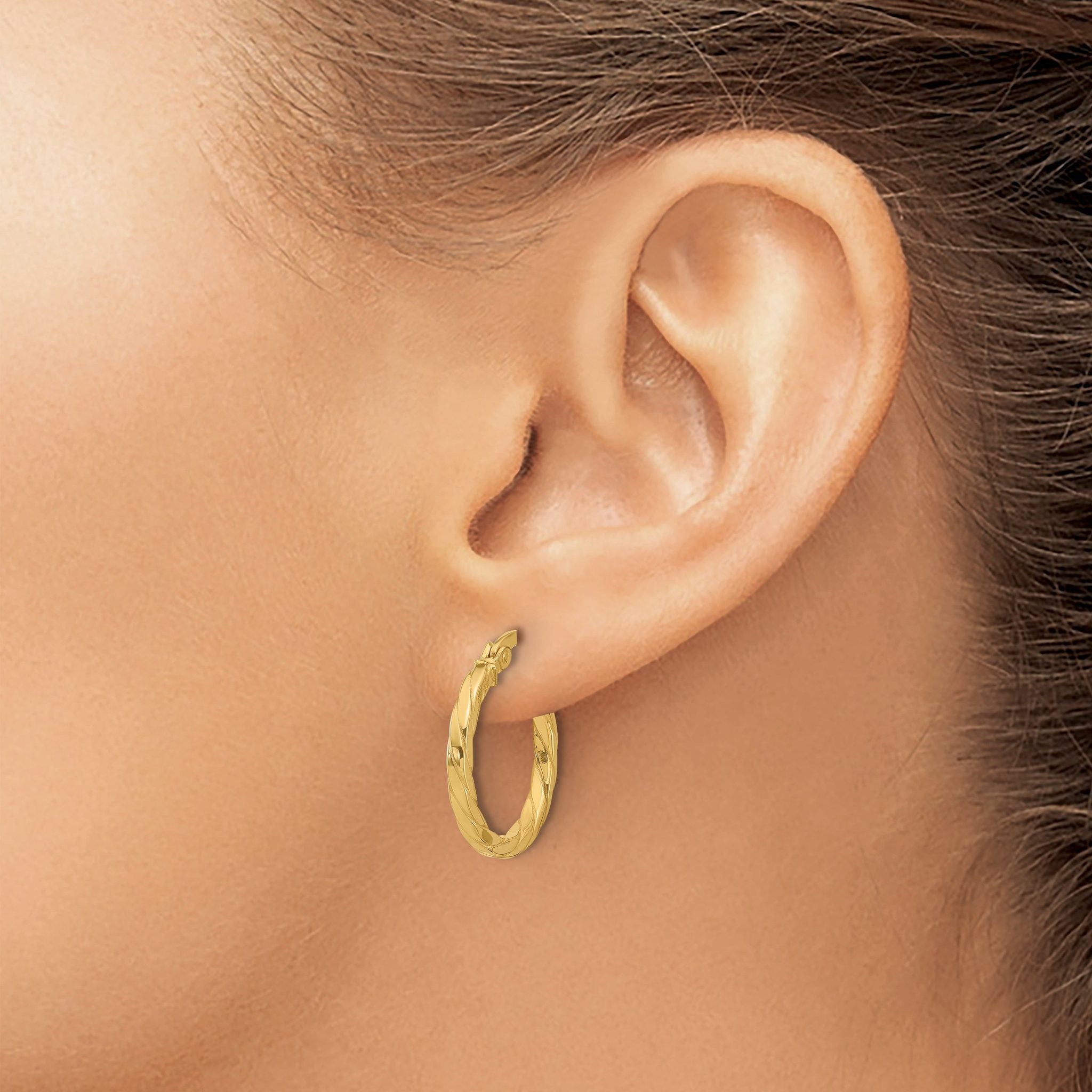 14K Polished and Grooved Hoop Earrings