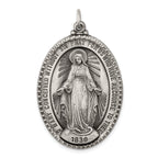 Sterling Silver 925 Antiqued Miraculous Medal Pendant Solid Vintage Design