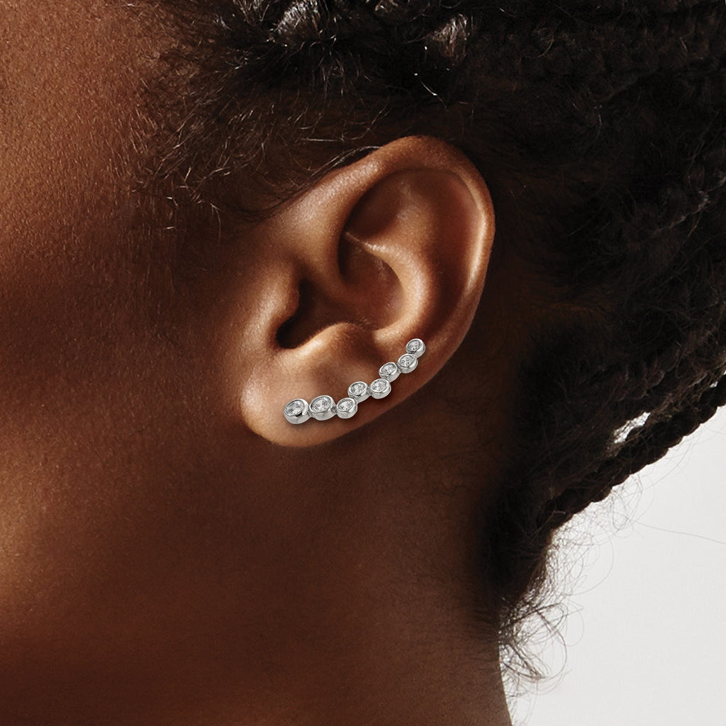 Stainless Steel Polished Cubic Zirconia Threader Earrings for Women