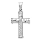 Sterling Silver Rhodium-Plated 3D Reversible Cross Pendant Diamond-Cut Elegant Design